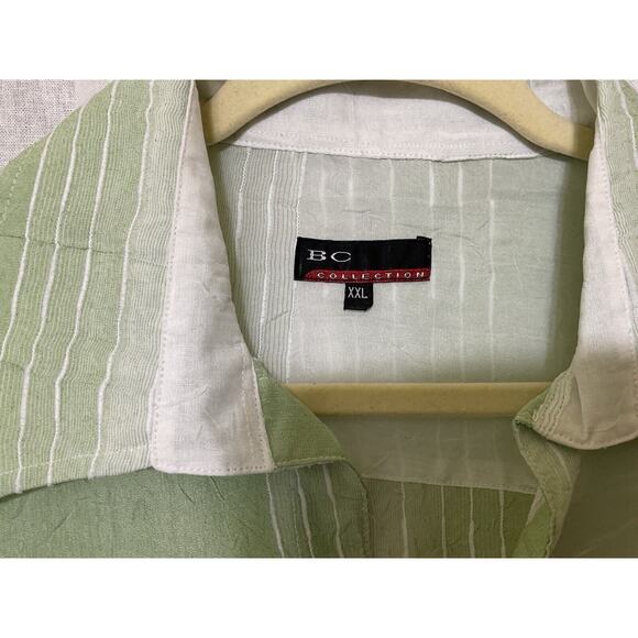 BC Collection Mens Green White Pull Over Striped Casual Shirt Size 2XL - Picture 4 of 7